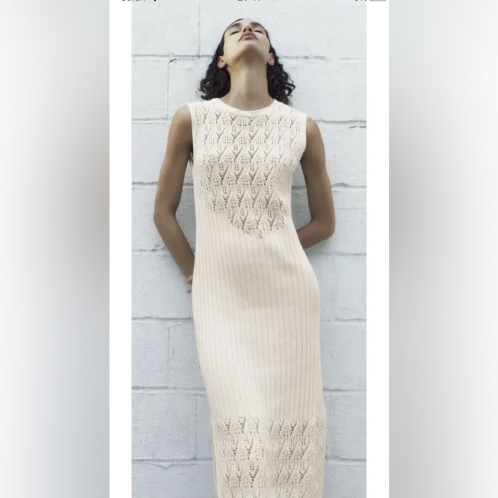 ZARA SLEEVELESS KNIT DRESS ECRU SIZE S